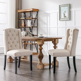 Zestaw 2 welurowych krzeseł z dębowymi nogami – beżowy