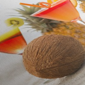 Obraz ananasów i szklanek na plaży (z zegarem) (90x30 cm)