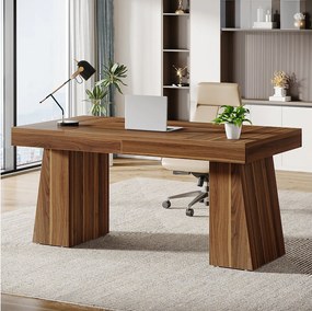 Biurko biurowe 140 cm, styl Mid-Century Modern, z podwójną podstawą trapezową
