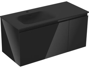 Mexen Orio szafka łazienkowa 100 cm z umywalką Vela lewą, 1S, 1D, czarna połysk/czarna mat - 91A13-10047-3-BBFF70-W23L71