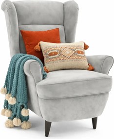 Jasnoszary tapicerowany welurem fotel H4-F42