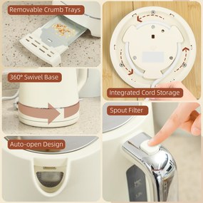 HOMCOM Zestaw czajnika 1,7 L i tostera z 6 poziomami brązowienia, Beżowy