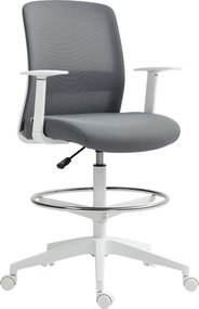 HOMCOM Krzesło biurowe, obrotowe, na kółkach, z oparciem z siatki, poduszką piankową, Szare