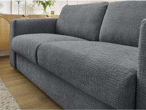 Ciemnoszara rozkładana sofa do spania z tkaniny szenilowej 220 cm Hugo – Bobochic Paris