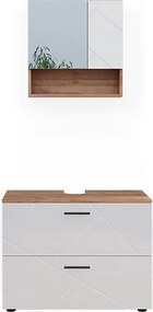 Zestaw mebli łazienkowych biały wysoki połysk/złoty dąb power 80x41x58.6 irma