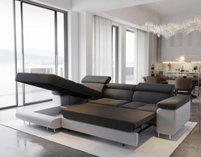 Masseno Narożnik ELMA z funkcją spania i pojemnikiem na pościel, Rozkładana sofa - Brązowy, MONOLITH 29 + MONOLITH 09