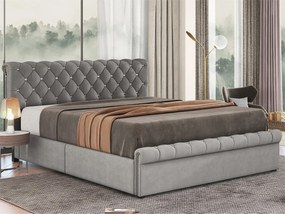 Łóżko z tapicerowanym stelażem 140x200cm - materiał aksamitny - regulowane wezgłowie - Szare