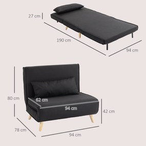 HOMCOM Fotel relaksacyjny z funkcją łóżka dla jednej osoby nowoczesny design do 350 kg czarny | Aosom PL