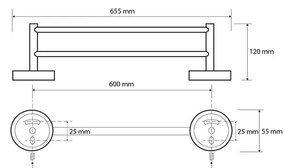 Czarny mosiężny uchwyt na ręczniki Sapho X-Round, szer. 65 cm