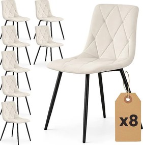 8x Welurowe krzesło tapicerowane pikowane Beżowe MILO Czarne nogi