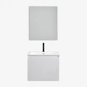 Zestaw Wiszących Mebli Łazienkowych Zintegrowany Z Umywalką Macrae Biała & Prostokątna Lampa Led I Przeciwmgielna 60x70 - Sklum