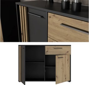 Komoda z szafkami i szufladą Cardigan 222-M624, kolor dąb artisan / czarny