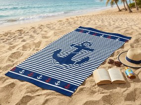 Szybkoschnący ręcznik plażowy MARITIMO niebiesko-biały 70 x 140 cm, 100% mikrofibra