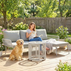 Outsunny Polyrattan Zestaw mebli ogrodowych 3-częściowy, zestaw wypoczynkowy z leżanką, sofą dwuosobową i szklanym stolikiem | Aosom PL