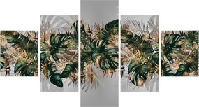 Obraz - Złoto - zielone tropikalne liście (125x70 cm)