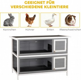 PawHut Klatka dla małych zwierząt dla świnek morskich i królików karłowatych, dwupoziomowa, drewniana, szara