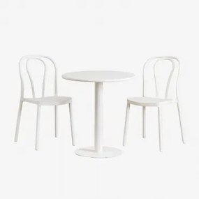 Zestaw: Okrągły Stół Ø70 Cm I 2 Krzesła Ogrodowe Mizzi Gardenia Biel - Sklum