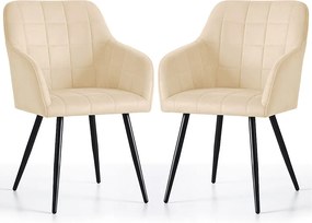 2x Krzesło tapicerowane z przeszyciami kwadratowymi Beżowe LUXANO Czarne nogi