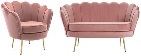 Kanapa 2 osobowa i fotel muszla z różowego weluru - DANDELION