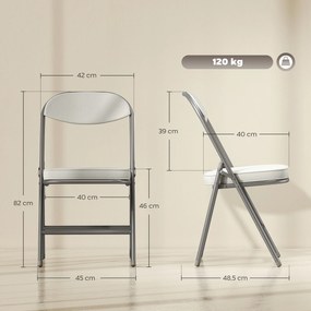 HOMCOM Zestaw 4 Wyściełanych Krzeseł Składanych, Foteliki z Pokryciem Sztruksowym, Oparcie, Stalowe Ramię, Kremowy