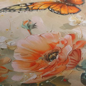 Obraz - Motyl i kwiaty, obraz olejny (z zegarem) (90x30 cm)
