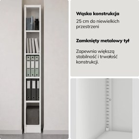 Regał metalowy wąski, archiwizacyjny na dokumenty biały, 250x1850x600 mm: TIM