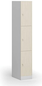 Szafka skrytkowa S1, 3 schowki, 1850 x 300 x 500 mm, zamek cylindryczny, drzwi laminowane, brzoza