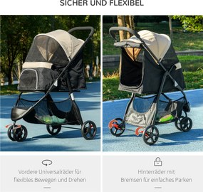 PawHut Składany wózek dla zwierząt, z ochraniaczem przeciwdeszczowym, 2 uchwyty na napoje, Niebieski + Khaki