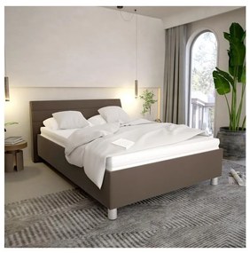 Łóżko tapicerowane z pojemnikiem na pościel i materacem DALMA 140x200 cm szare/brązowe