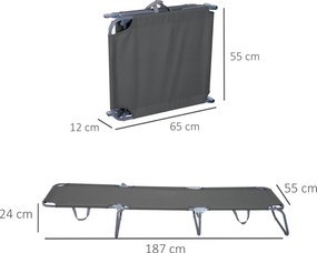 Outsunny Leżak Plażowy Szary z Regulowanym Oparciem Składany Idealny na Balkon i Taras do 120 kg | Aosom PL