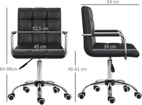 HOMCOM Krzesło biurowe w stylu retro, regulowana wysokość, 5 kółek, 52,5 cm x 54 cm x 99 cm, Czarny