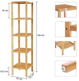 Regał drewniany bambusowy do łazienki z 5 półkami - Agis