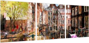 Obraz - Amsterdam, malarstwo (z zegarem) (90x30 cm)