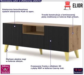 Szafka na TV dąb artisan z czarnymi lamelami - Livorno 9X