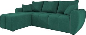 Rozkładana narożna sofa SEVIO 246x145 cm, butelkowozielona, uniwersalna + 2 poduszki GRATIS