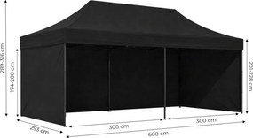 Pawilon ogrodowy 6x3 m czarny FGC1 - namiot eventowy automatyczny, regulowana wysokość