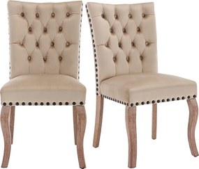 Zestaw 6 krzeseł do jadalni - krzesło do jadalni z aksamitu w kolorze wielbłądzim - z wyściełanym oparciem i drewnianymi nogami