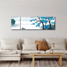 Obraz - Malowane jezioro z łódką (170x50 cm)