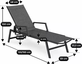 Leżak ogrodowy Pateri czarny technorattan regulowany basenowy tarasowy 193cm