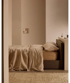 Szare tapicerowane łóżko jednoosobowe ze schowkiem i stelażem 90x200 cm Nahiri – Kave Home