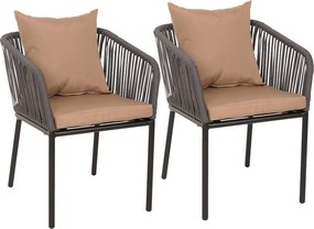 Zestaw 2 krzeseł ogrodowych MCW-N41, antracyt poduszka taupe