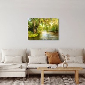 Obraz na szkle - Wierzba nad jeziorem, obraz olejny (70x50 cm)