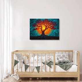 Obraz na szkle - Drzewo życia i słońce w mozaice (70x50 cm)