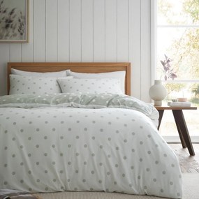 Biało-zielona flanelowa pościel dwuosobowa 230x220 cm Polka Dot – Catherine Lansfield
