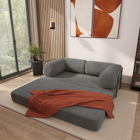 Masseno Sofa piankowa EIREN z funkcją spania, Kanapa z pianki do salonu, Bezmontażowa, Tkanina bucle – Szary QUELLE 92