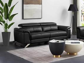 Kanapa 3-osobowa z elektryczną funkcją relax z czarnej skóry BREYT II