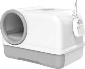 PawHut Kuweta z pokrywą, łopatka, wysuwana taca, 2 wkłady z węglem aktywnym dla kotów do 5 kg 59x39,5x39,5 cm Biały+Szary | Aosom PL