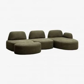 Sofa Modułowy Z Prawym Szezlongiem, 3-częściowy Z Tapicerowanym Pufem Giorgia Tkaniny Verde Army - Sklum