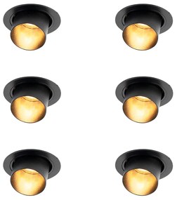 Zestaw 6 nowoczesnych reflektorów wpuszczanych czarnych okrągłych z możliwością regulacji - Installa