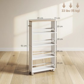 HOMCOM Wąska półka na kółkach 4 przegrody wielofunkcyjna do kuchni lub łazienki 45x15x91 cm | Aosom PL